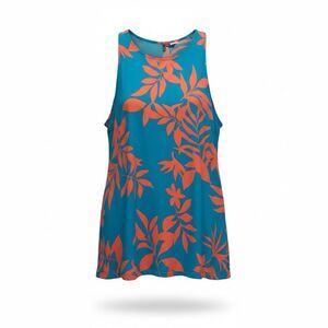 Old Navy Vibrant Blue & Orange Tropical Floral Botanical Sleeveless Tank Top XL‎